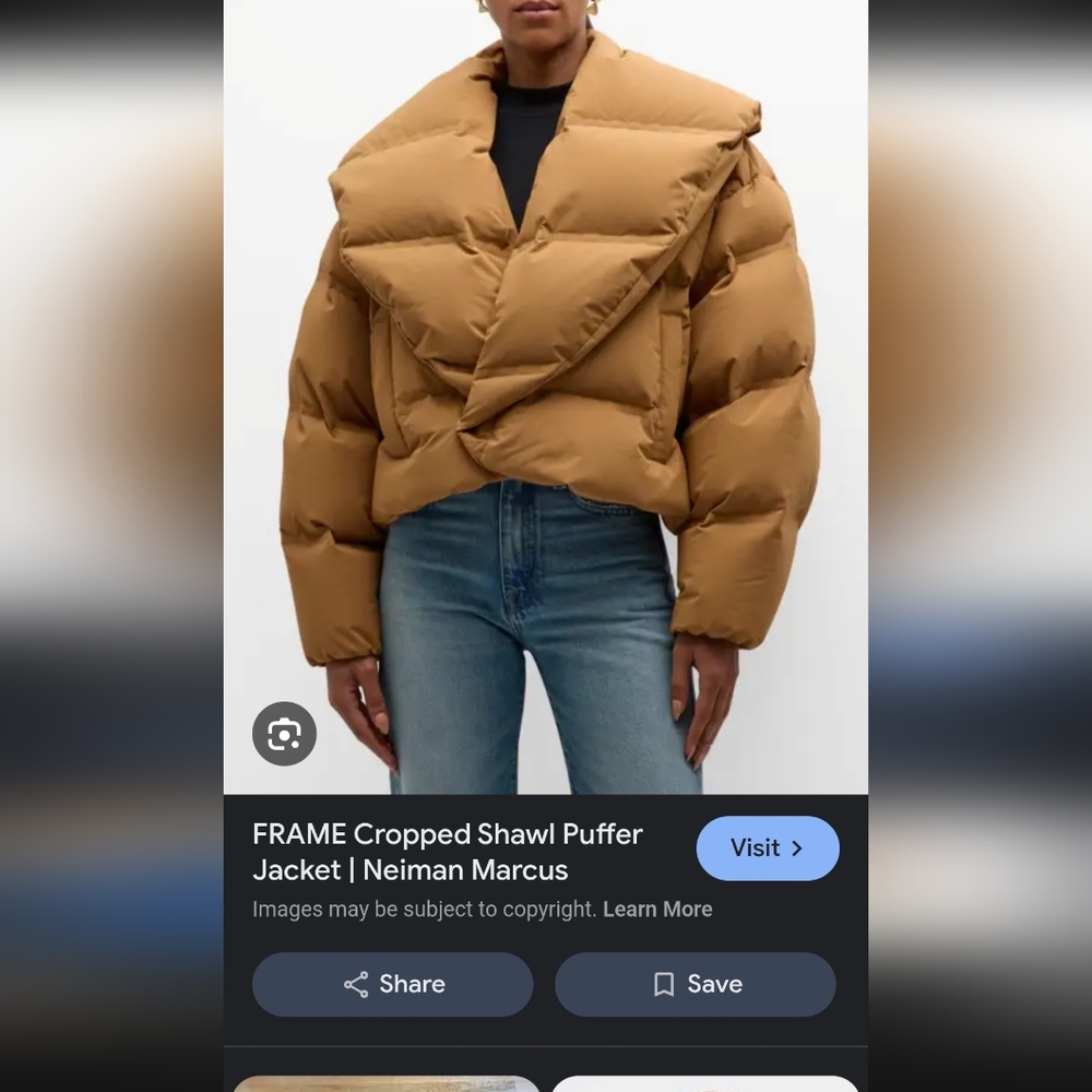 Frame Denim Cropped Shawl Tan Puffer Jacket